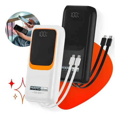 Power Bank Turbo Carregador Portátil 20000mah Turbo 22.5w Premium Universal Rápida Carga Para Celular iPhone Xiaomi Motorola LG Smartwatch Tablet Display Digital Viagens Festa Ios Hardline Preto Ou B