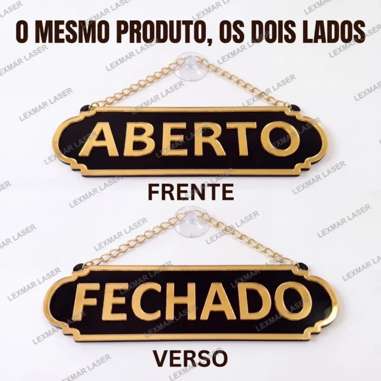 PLACA ABERTO E FECHADO EM ACRÍLICO ESPELHADO COM VENTOSA (ACOMPANHA VENTOSA)