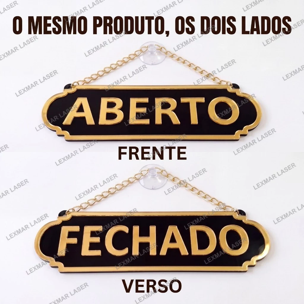 PLACA ABERTO E FECHADO EM ACRÍLICO ESPELHADO COM VENTOSA (ACOMPANHA VENTOSA)